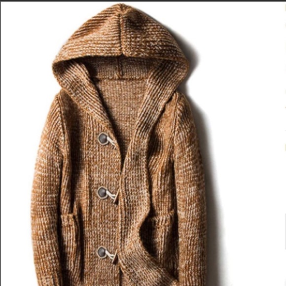 Men's Casual Loose Horn Button Up Mid Long Hooded